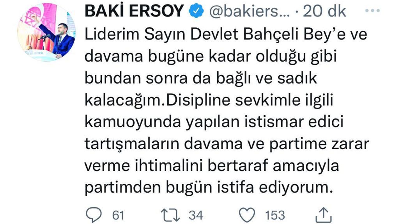 Flaş ! Milletvekili Baki Ersoy MHP'den İstifa Etti