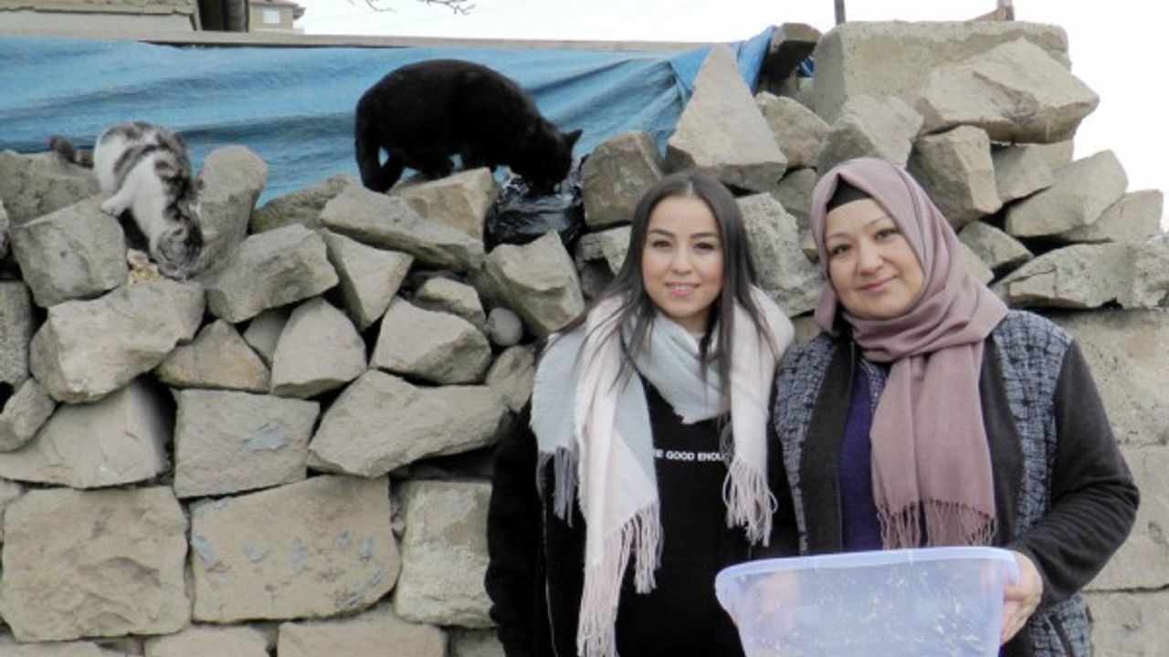 Ana kız sokak hayvanlarına kol kanat gerdi 