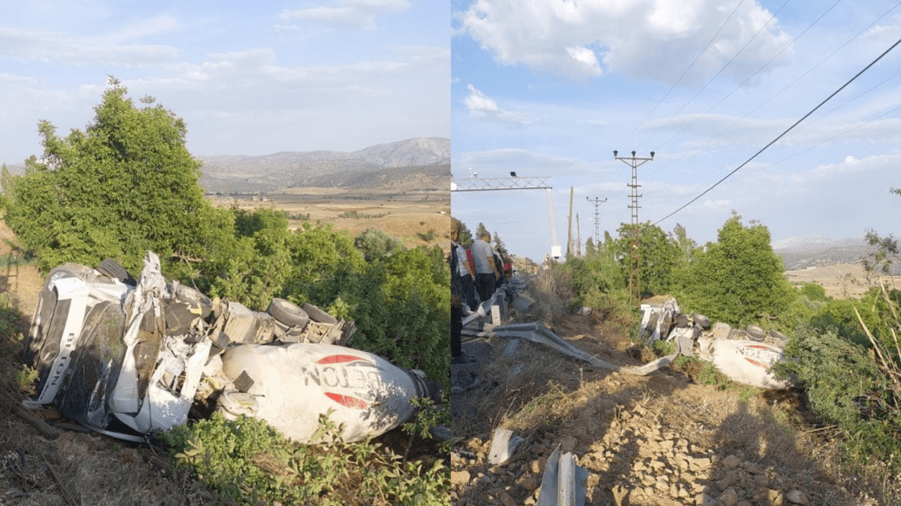 Korkunç Kaza: Beton Mikseri Şarampole Yuvarlandı!