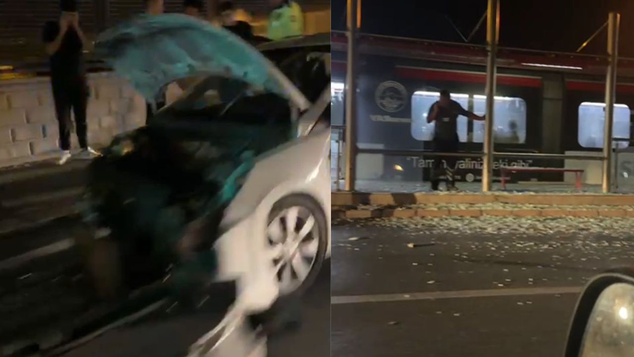 Kayseri’de Korkutan Kaza! Araç Tramvay Durağına Girdi