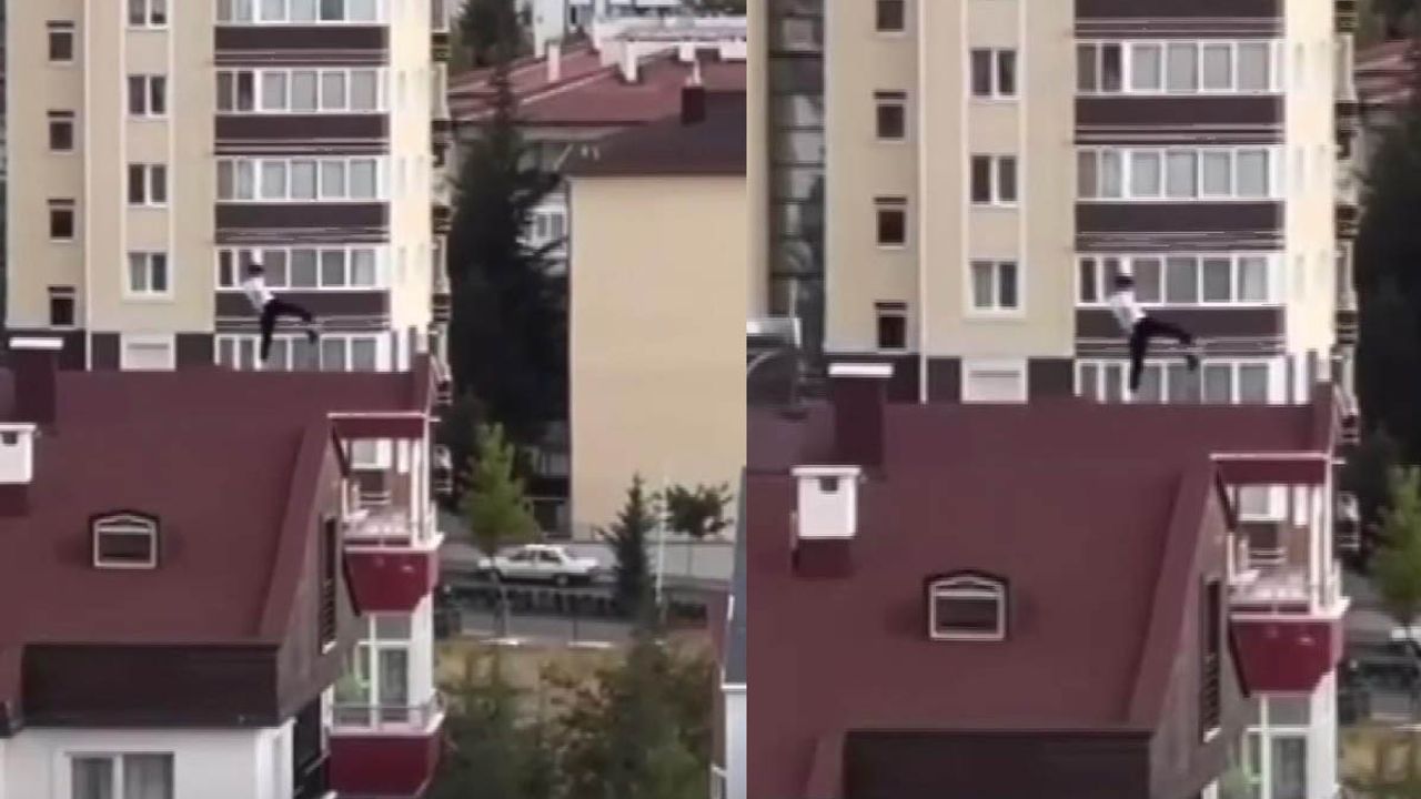 10 katlı binanın çatısında yürekleri ağıza getirdi!