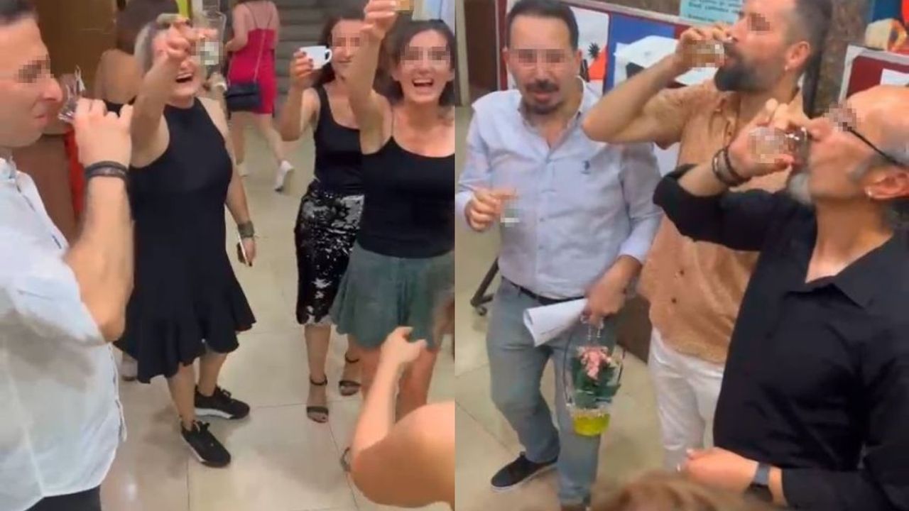 Okulda şampanya patlatan öğretmenlerin cezası belli oldu!