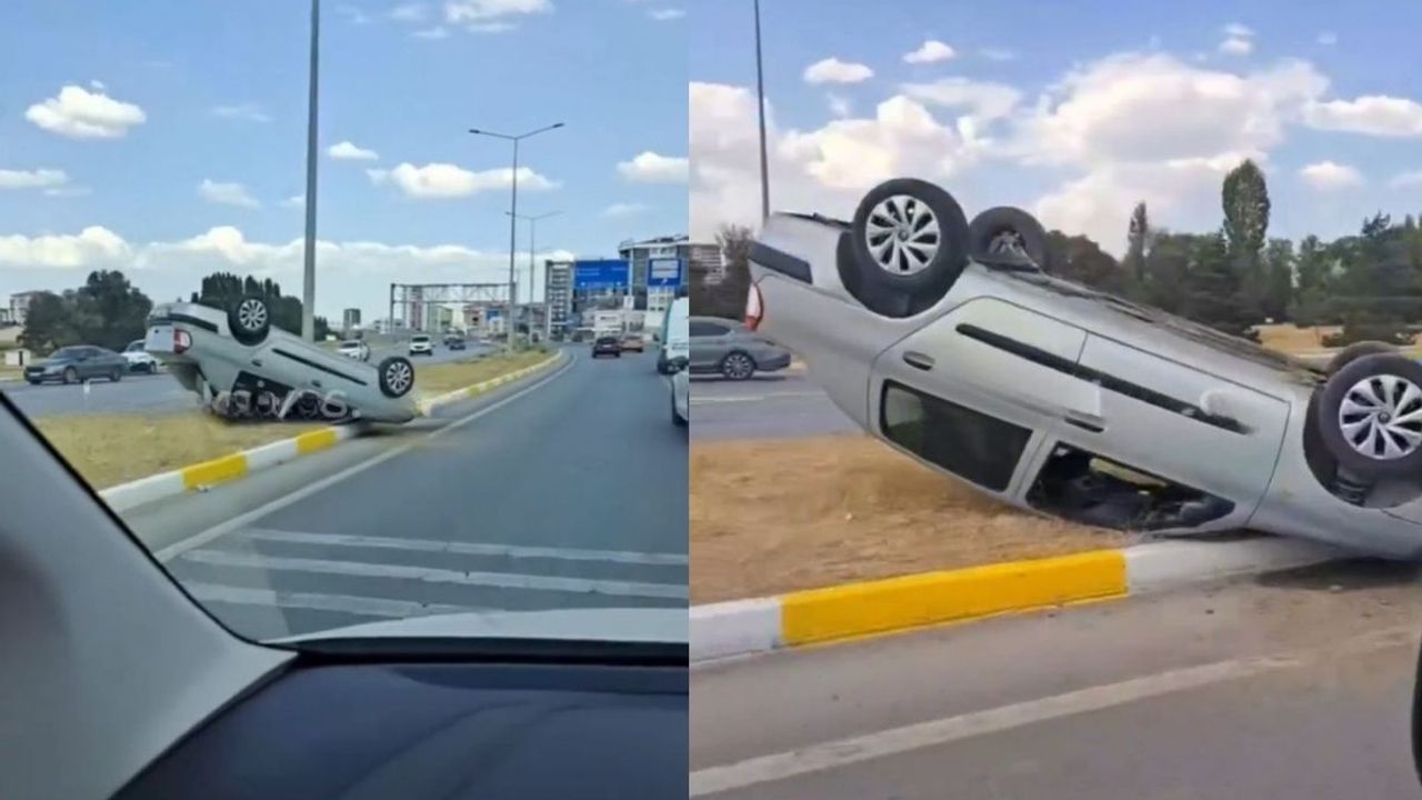 Kontrolden çıkan otomobil  ters döndü!