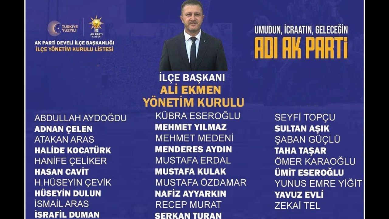 AK Parti Develi' de Ali Ekmen yönetim kadrosunu açıkladı: Dikkat çeken isimler var