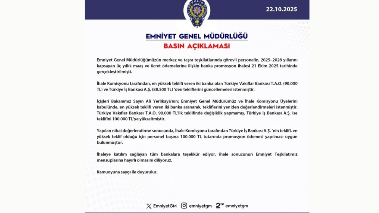 Polislere büyük müjde! Kişi başı 100 bin TL promosyon ödenecek