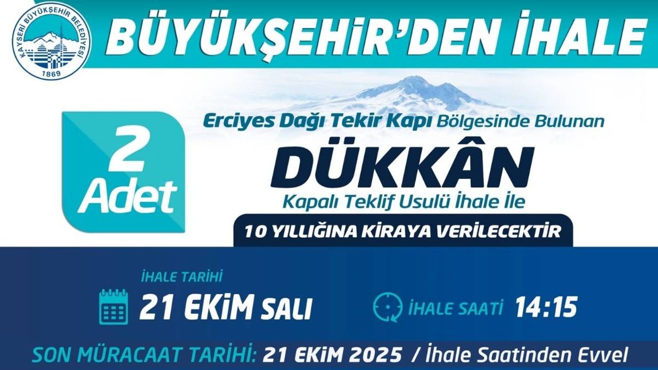 Erciyes’te 2 dükkan ihaleye açıldı: Kapalı Teklif Usulüyle olacak!