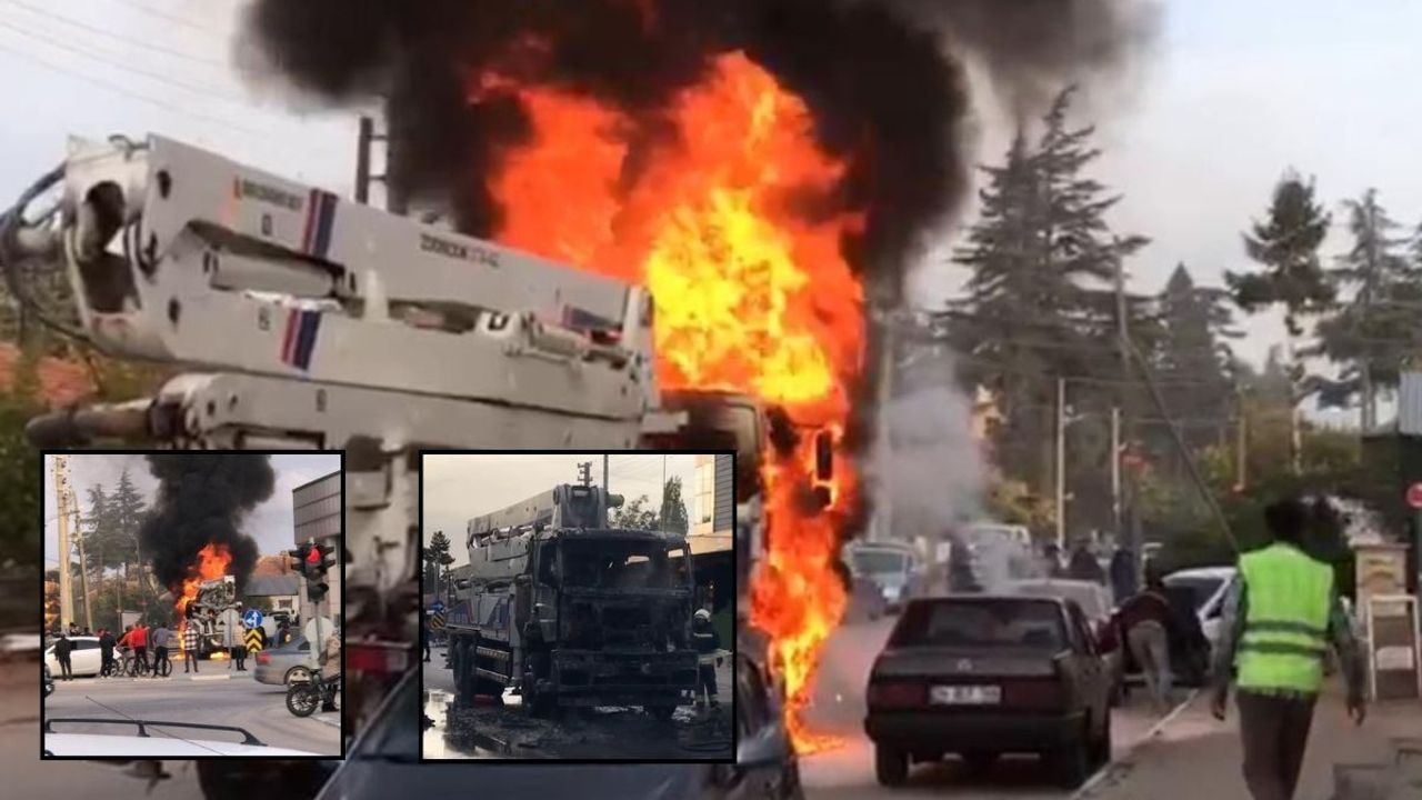 Konya’da beton pompası yandı: 2 otomobil zarar gördü