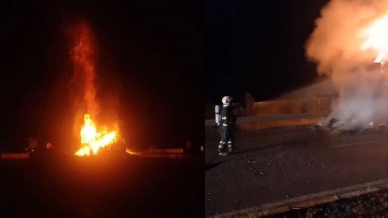 Sivas-Kayseri yolunda saman yüklü tır alev topuna döndü!