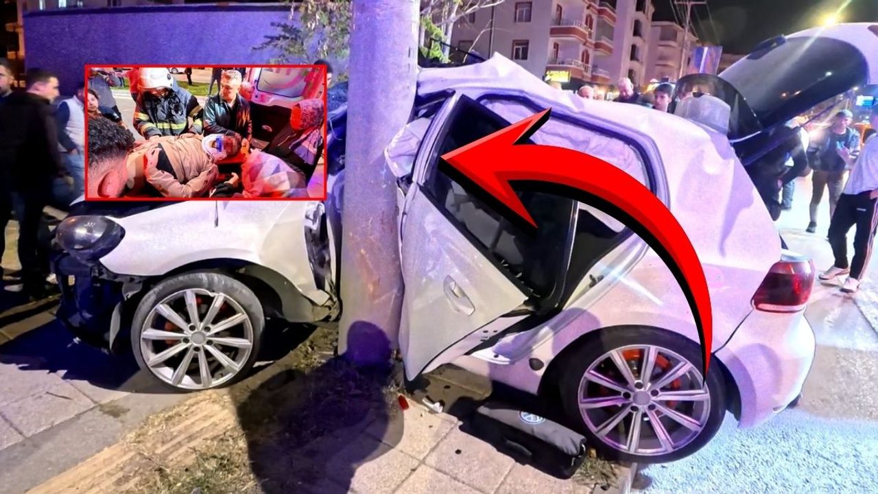 Aksaray'da otomobil direğe ok gibi saplandı: 2 yaralı