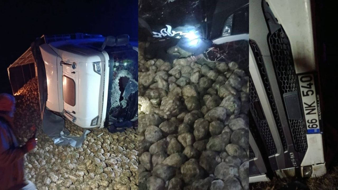 Yozgat'ta pancar yüklü tır devrildi! Tırın sürücüsü hayatını kaybetti