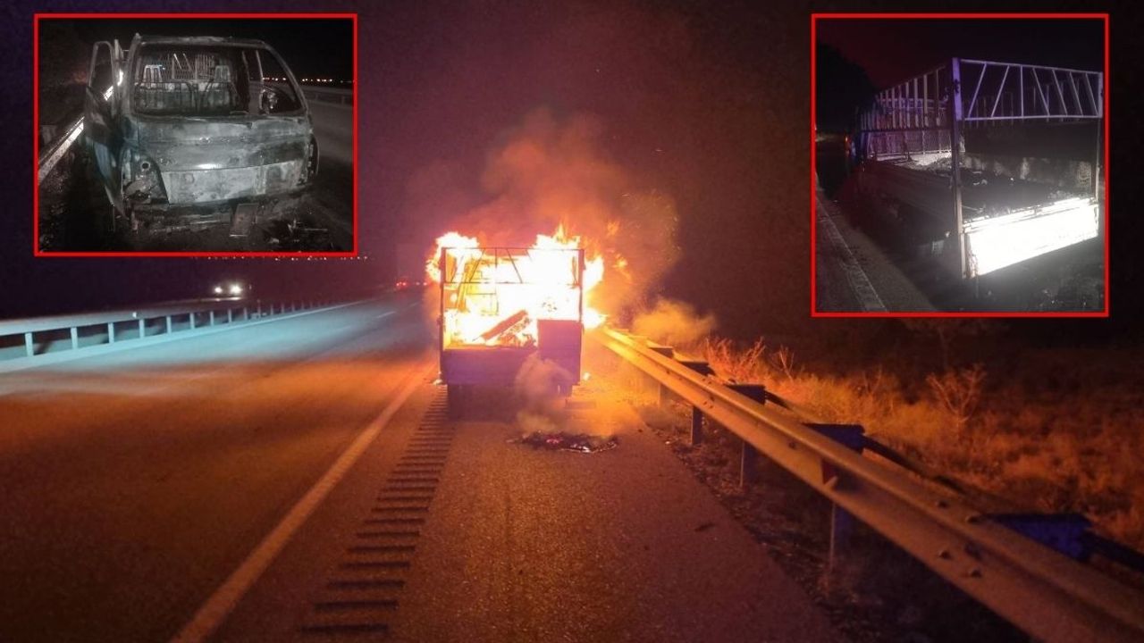 Konya'da seyir halindeki kamyonet alev alev yandı