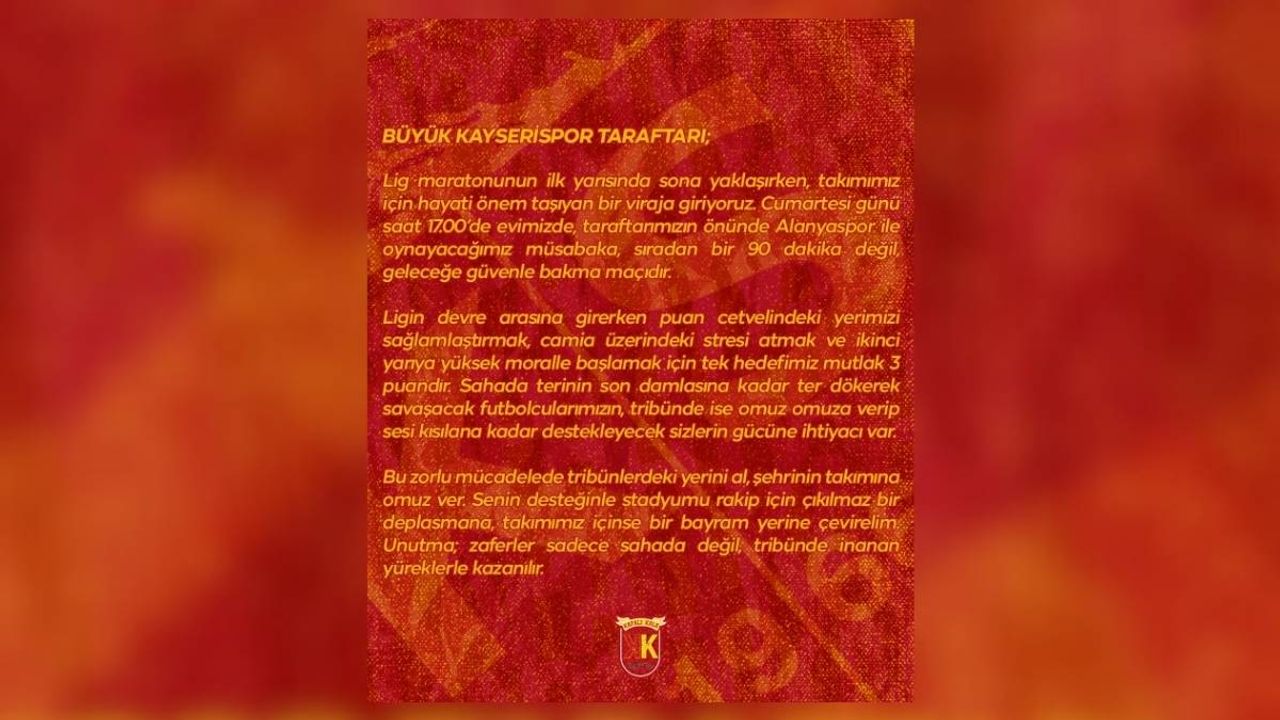 Kayserispor’da tarihi gün yaklaşıyor! Kapalı Kale o günü işaret etti