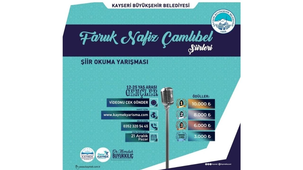 Kayseri Büyükşehir şiir okuma yarışması başvuruları sürüyor