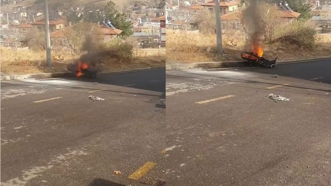 Kayseri'de okul önünde korku dolu anlar: Motosiklet alev topuna döndü!