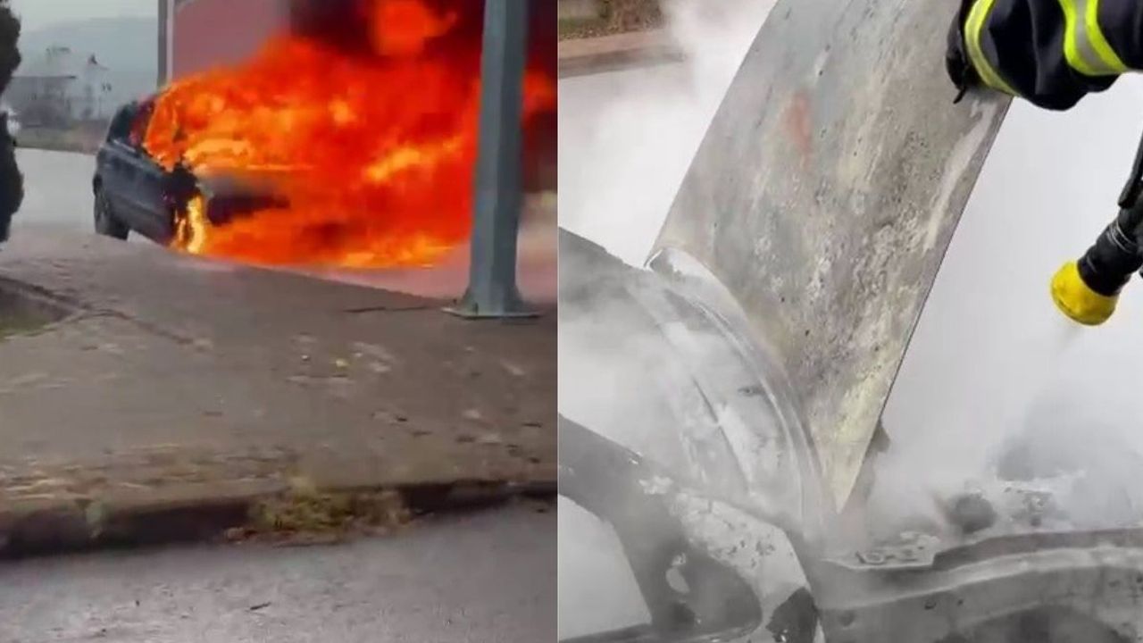 Sivas’ta otomobil yanmadı, adeta kül oldu!