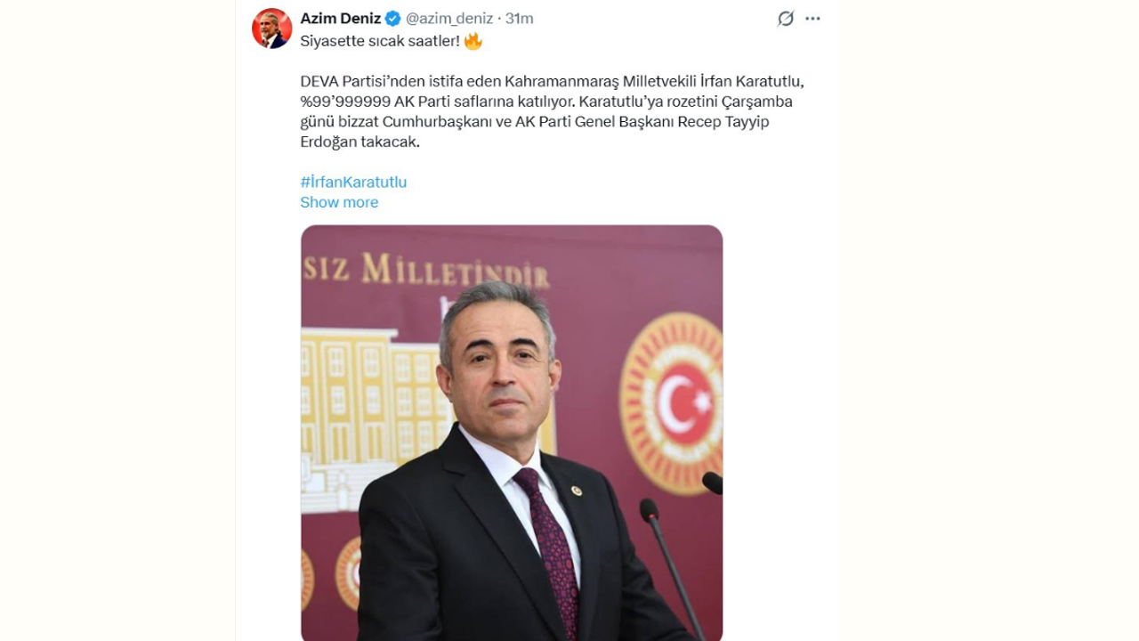 Azim Deniz Açıkladı: DEVA’dan Ayrılan Milletvekili AK Parti’ye Katılabilir!