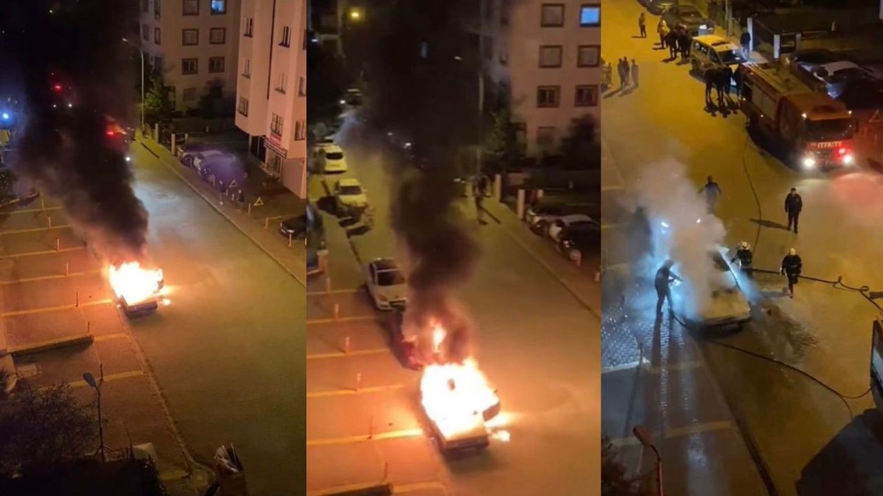 Adana’da park halindeki otomobil alev alev yandı