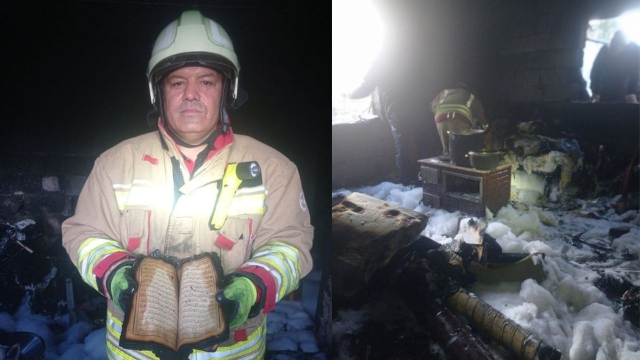 İtfaiye erleri alevlerin arasından Kur’an-ı Kerimi çıkardı