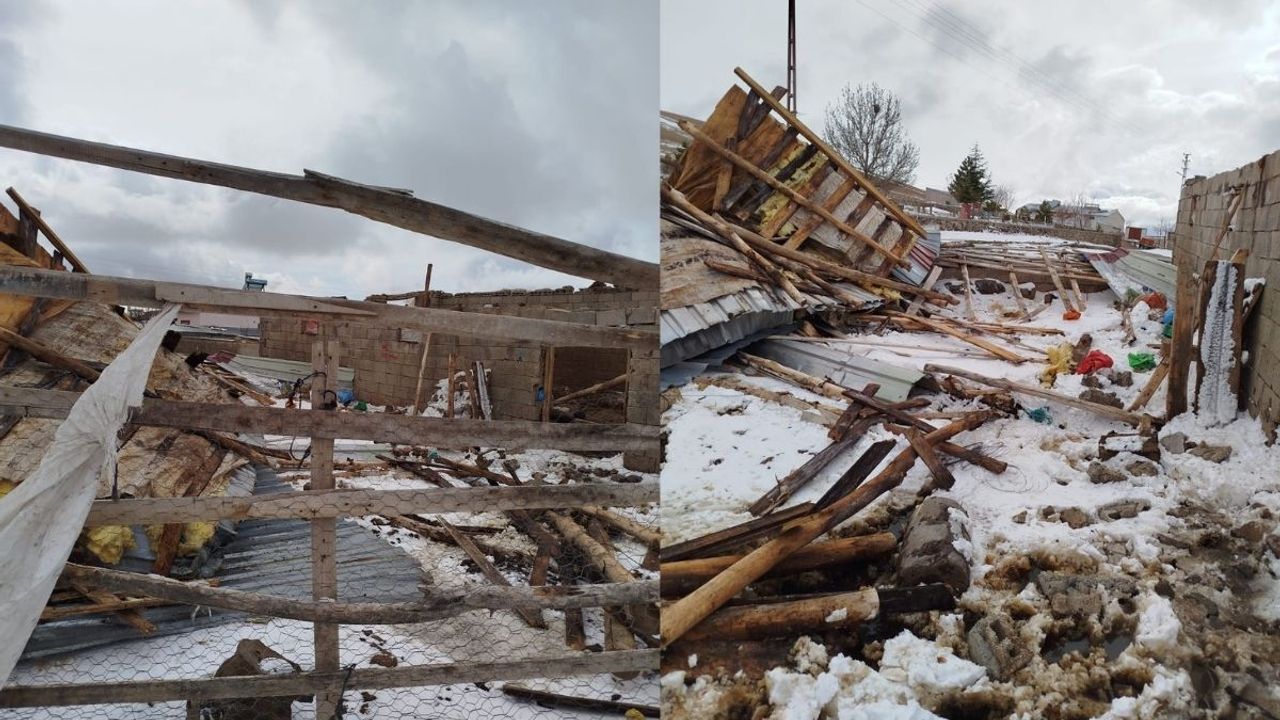 Kayseri Develi’de şiddetli rüzgâr çatıyı uçurdu