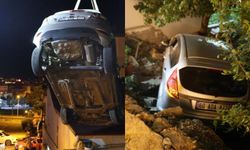 Feci Kaza Direksiyon Hakimiyetini Kaybetti Bahçeye Uçtu! 2 Yaralı