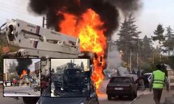 Konya’da beton pompası yandı: 2 otomobil zarar gördü