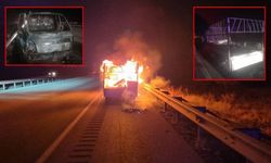 Konya'da seyir halindeki kamyonet alev alev yandı