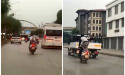 Adana’da tehlikeli motosiklet şov! Sürücü çömelerek ve yatarak motosiklet kullandı