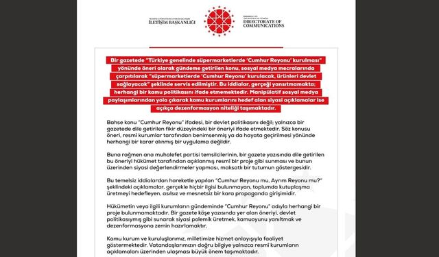 DMM: ‘Cumhur Reyonu iddiaları asılsız, devletin gündeminde böyle bir proje yok.’