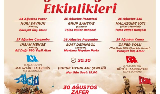 Talas’ta Zafer Haftası coşkusu 5 gün boyunca sürececek