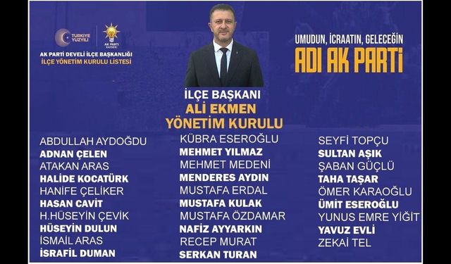 AK Parti Develi' de Ali Ekmen yönetim kadrosunu açıkladı: Dikkat çeken isimler var