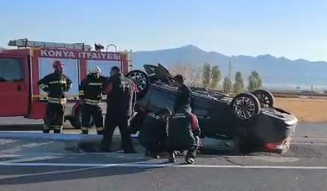 Konya’da otomobil takla attı! 3 kişi yaralandı