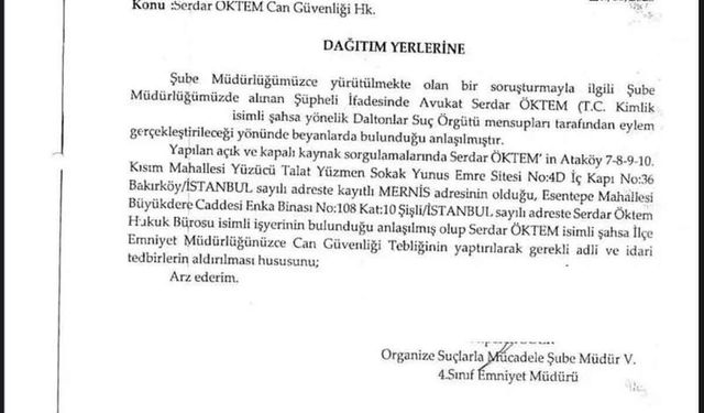 Avukat Serdar Öktem cinayetinde dikkat çeken belge: Suikast uyarısı yapılmış
