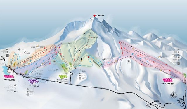 Erciyes’te kayak yapacaklar dikkat: Hacılar Tekir Hisarcık ve Develi kapıları rehberi
