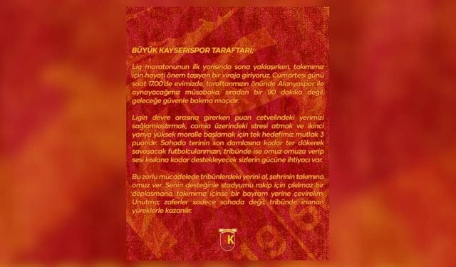 Kayserispor’da tarihi gün yaklaşıyor! Kapalı Kale o günü işaret etti