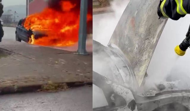 Sivas’ta otomobil yanmadı, adeta kül oldu!