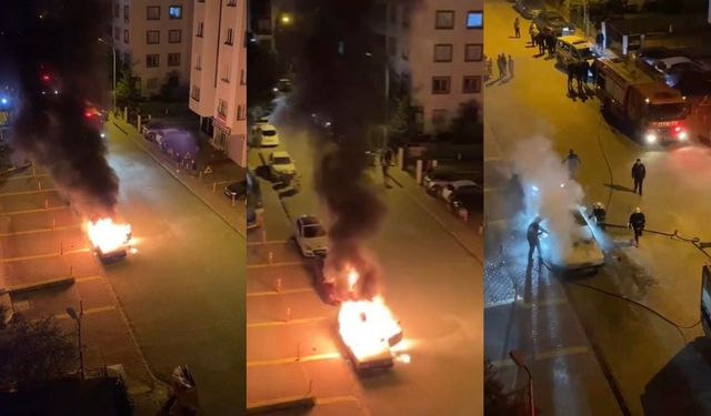 Adana’da park halindeki otomobil alev alev yandı