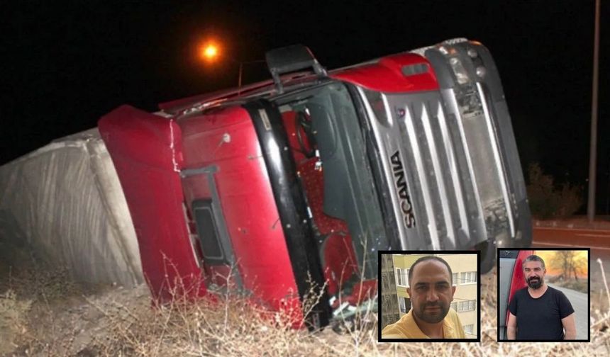 Yoldan çıkan tır devrildi! 2 arkadaş can verdi