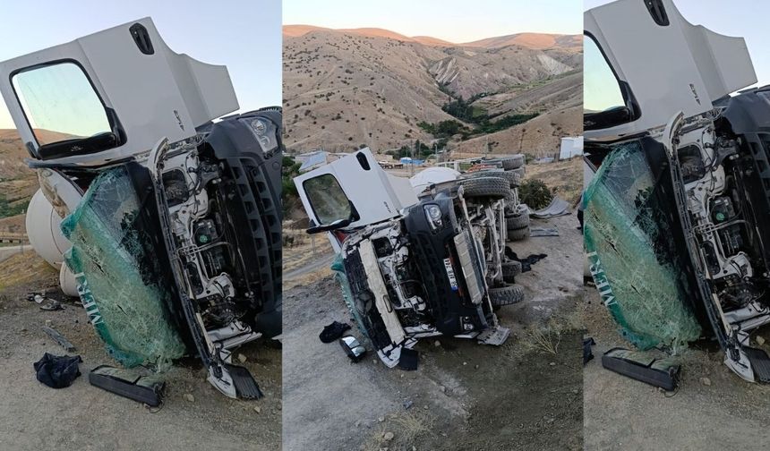 Beton mikseri faciası: Yoldan çıkan araç takla attı, sürücü ağır yaralı!