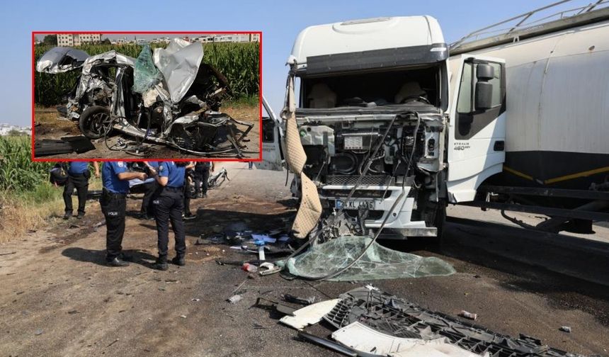 Tanker karşı şeride geçti! Otomobile çarptı