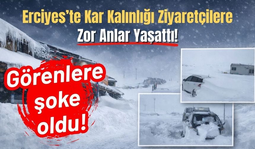 Erciyes’te kar kalınlığı ziyaretçilere zor anlar yaşattı!