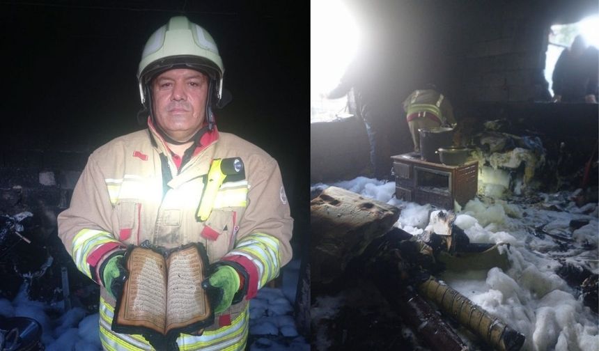 İtfaiye erleri alevlerin arasından Kur’an-ı Kerimi çıkardı