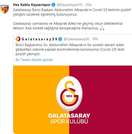 KAYSERİSPORDAN ABDURRAHİM ALBAYRAK İÇİN GEÇMİŞ OLSUN MESAJI 1