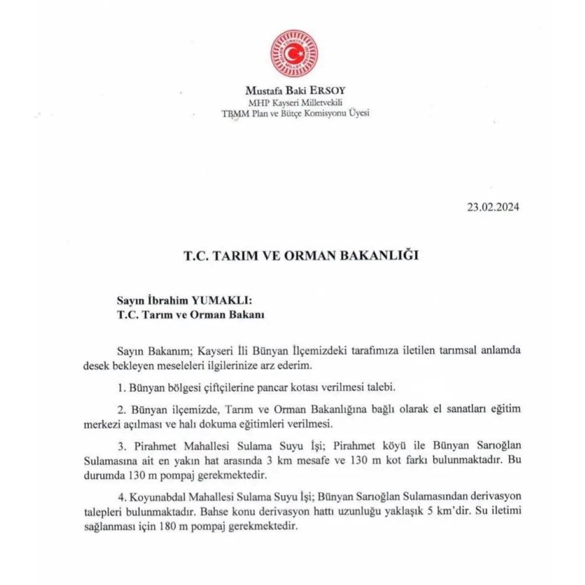 Bakan Yumaklıya Verilen Liste
