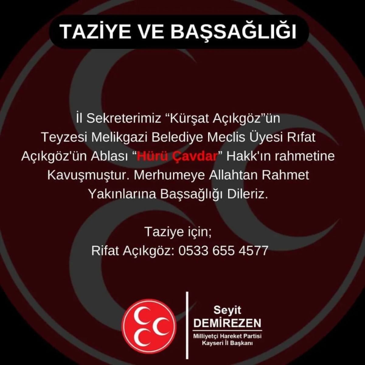 Hürü Çavdar.webp Acı Haber