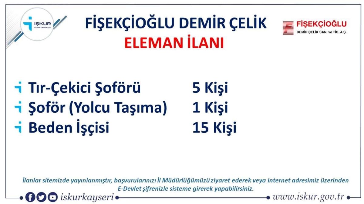 İş Arayan Kayserililer Dikkat! Personel Alımı Yapılacak 2