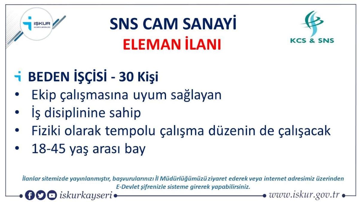İş Arayan Kayserililer Dikkat! Personel Alımı Yapılacak 3