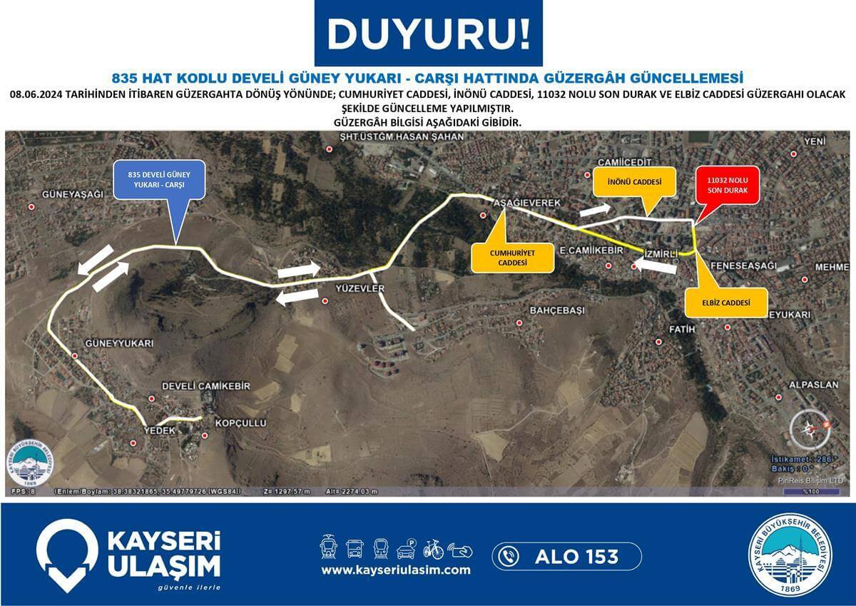 Develi Otobüs Güzergah (1)
