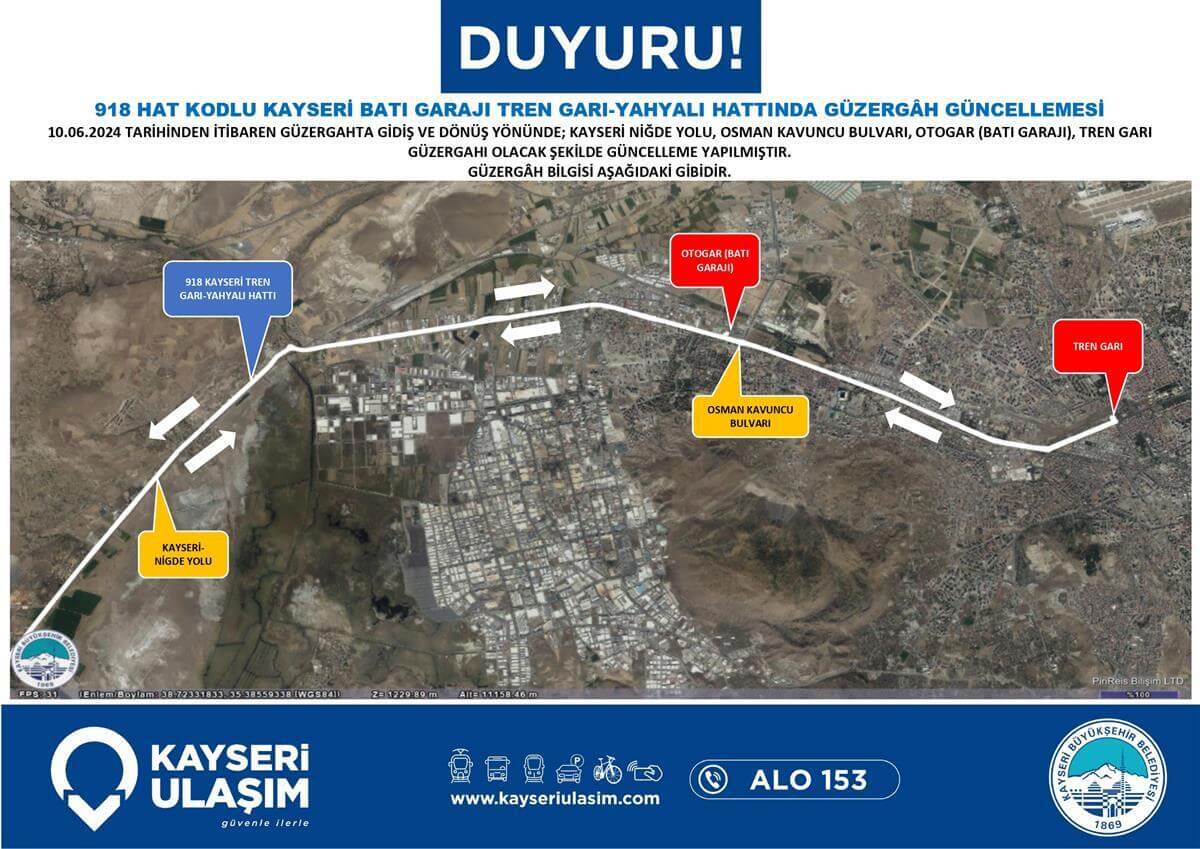 Yahyalı Otobüs Güzergah (1)