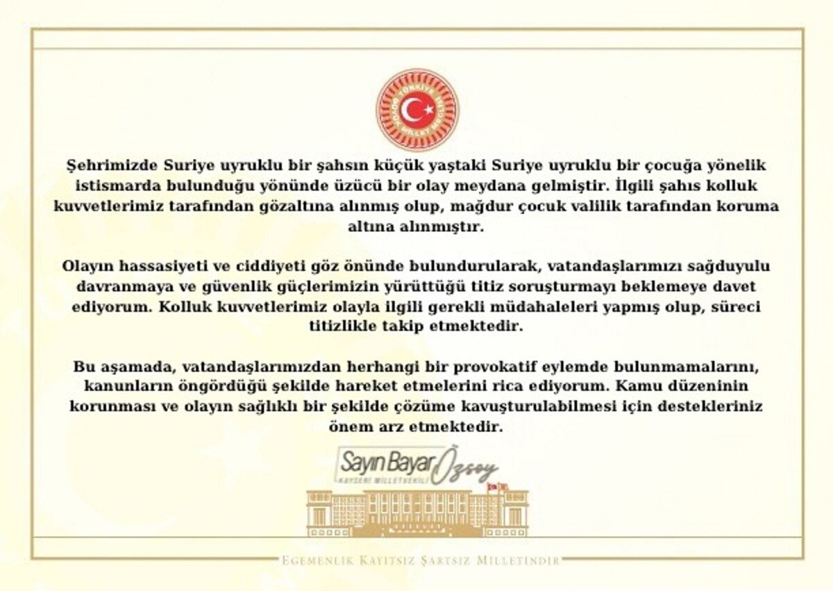 Yaşanan Olaylar Sonrası Kayserili Vekil Süreci Titizlikle Takip Etmekteyiz