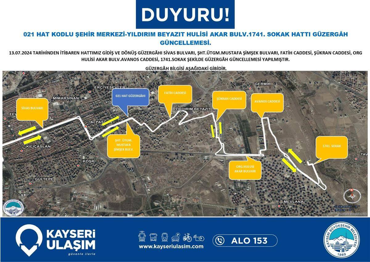 Şehir Merkezi-Yıldırım Beyazıt Hulisi Akar Bulv.1741. Sokak Hattı Güzergâh Güncellemesi